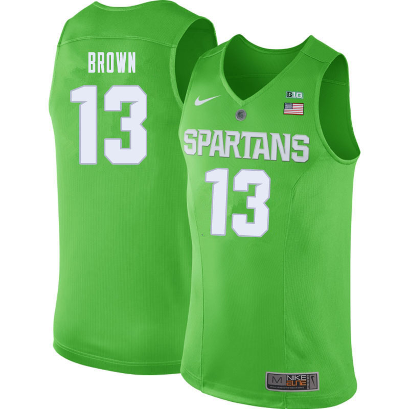 Men #13 Gabe Brown Michigan State Spartans College Basketball Jerseys Sale-Apple Green